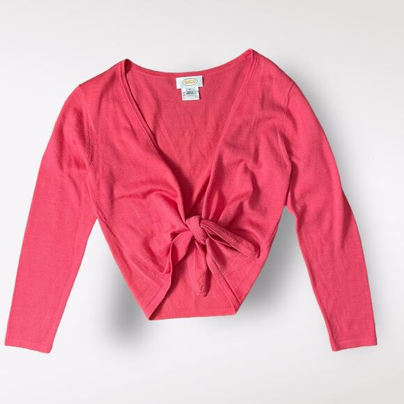 Talbots Pink Coquette Y2K Merino Wool Tie Front Cardigan sweater Size 6 - Picture 1 of 8